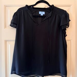 CeCe Black Ruffle-Sleeve Tie-Neck Blouse